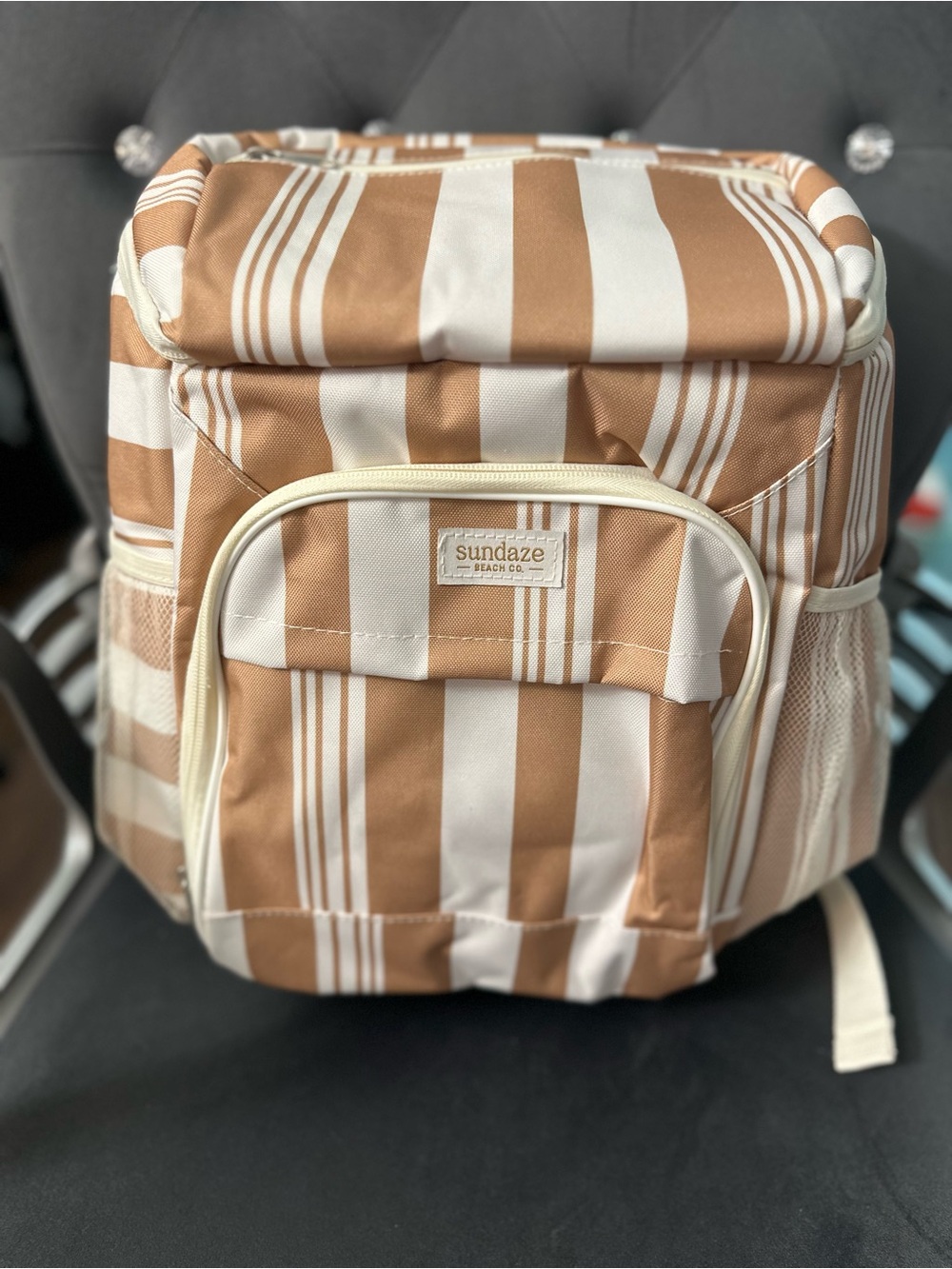 Brand New Tan & White Striped Women’s Cooler Backpack